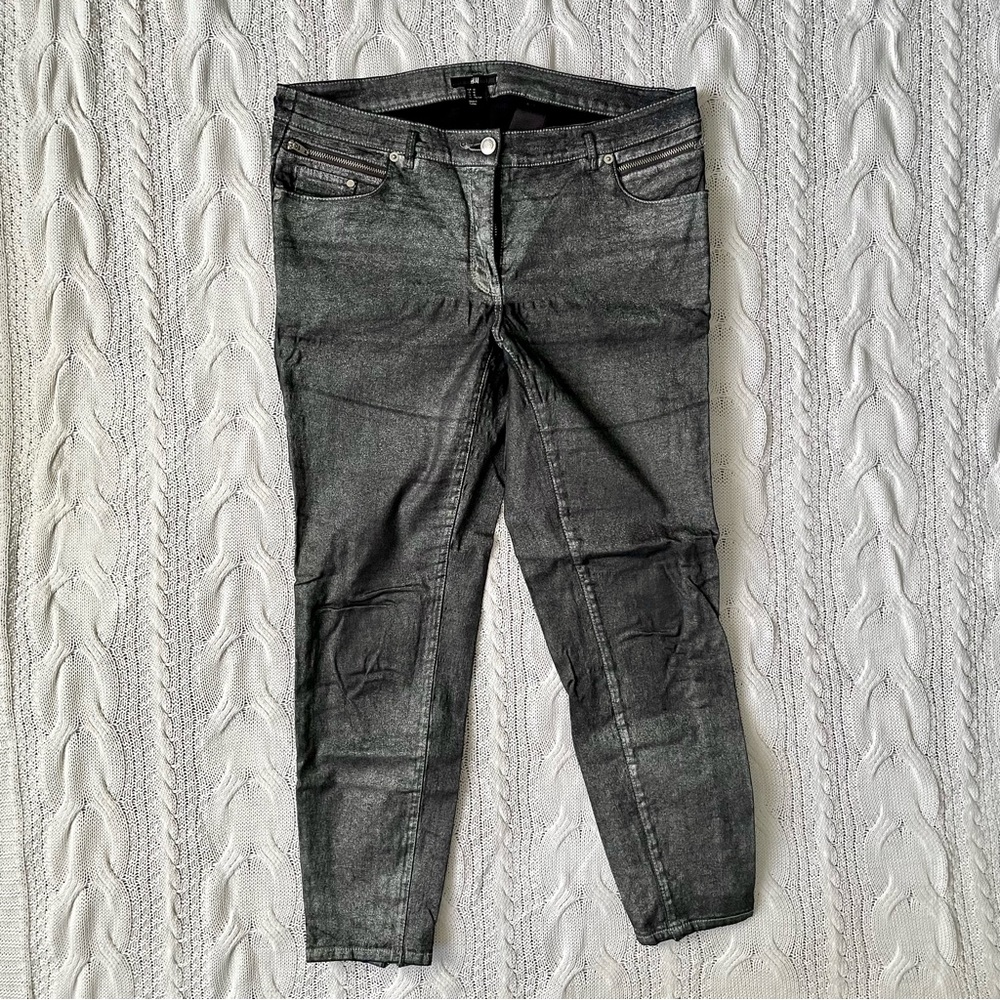 H&M Women’s Silver-Toned Denim Jeans with Subtle Sheen Size 10
